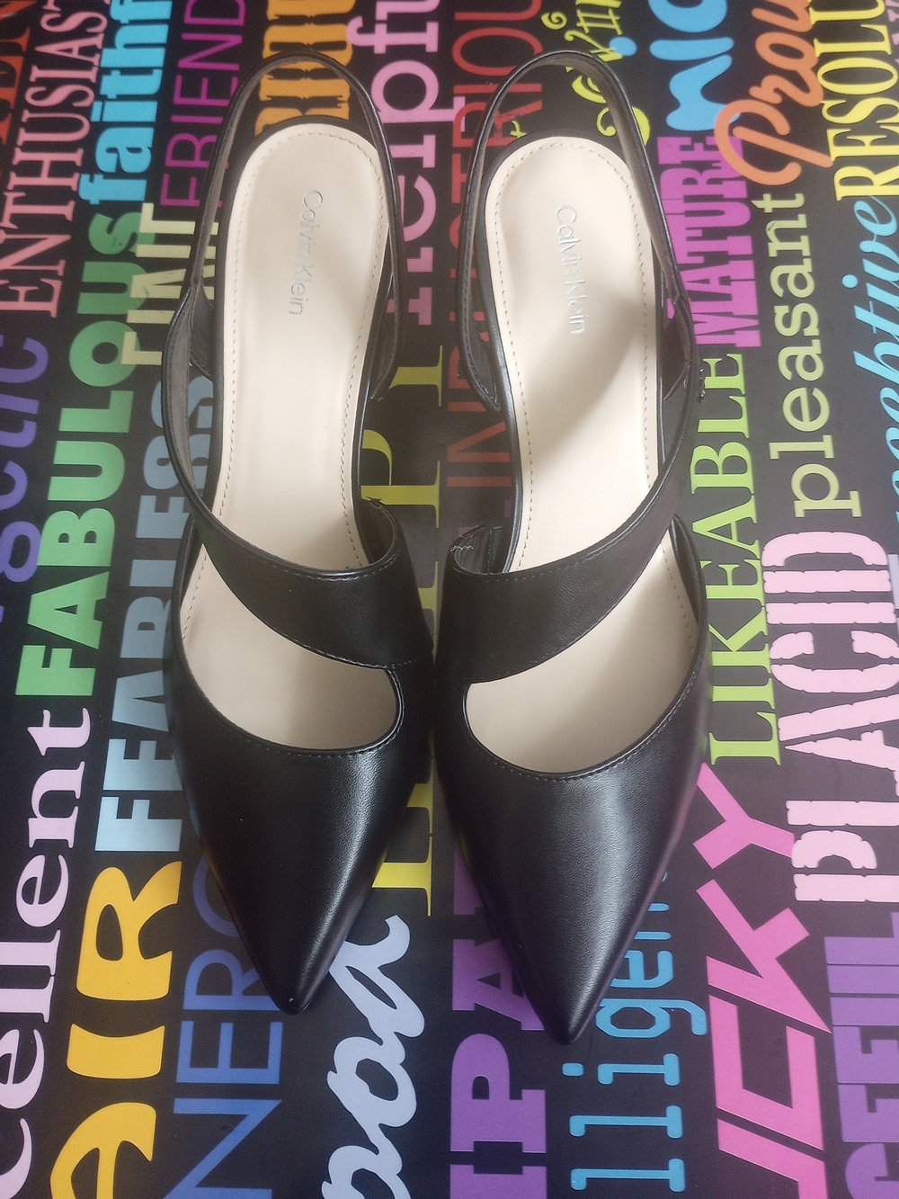 Charming Calvin Klein Black Pointed Toe Slingback Heels!.